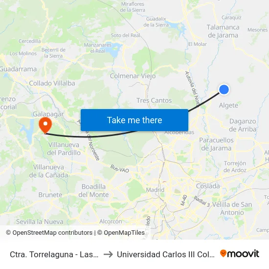 Ctra. Torrelaguna - Las Clarisas to Universidad Carlos III Colmenarejo map