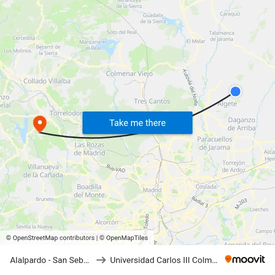 Alalpardo - San Sebastián to Universidad Carlos III Colmenarejo map