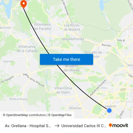 Av. Orellana - Hospital Severo Ochoa to Universidad Carlos III Colmenarejo map