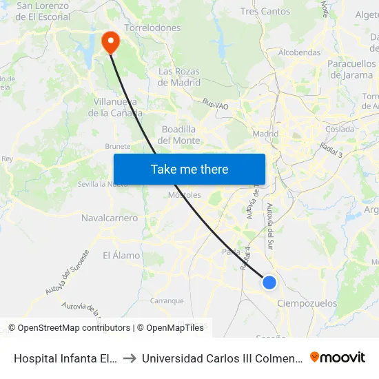 Hospital Infanta Elena to Universidad Carlos III Colmenarejo map