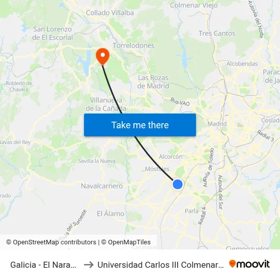 Galicia - El Naranjo to Universidad Carlos III Colmenarejo map