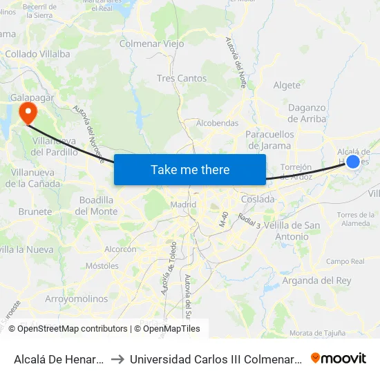 Alcalá De Henares to Universidad Carlos III Colmenarejo map