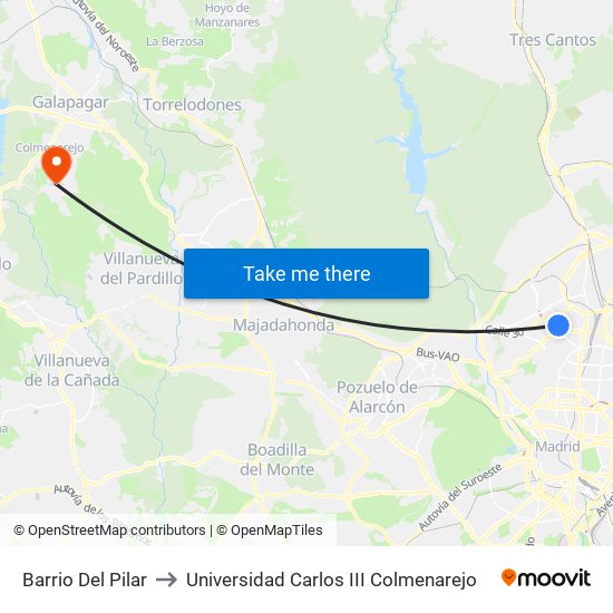 Barrio Del Pilar to Universidad Carlos III Colmenarejo map