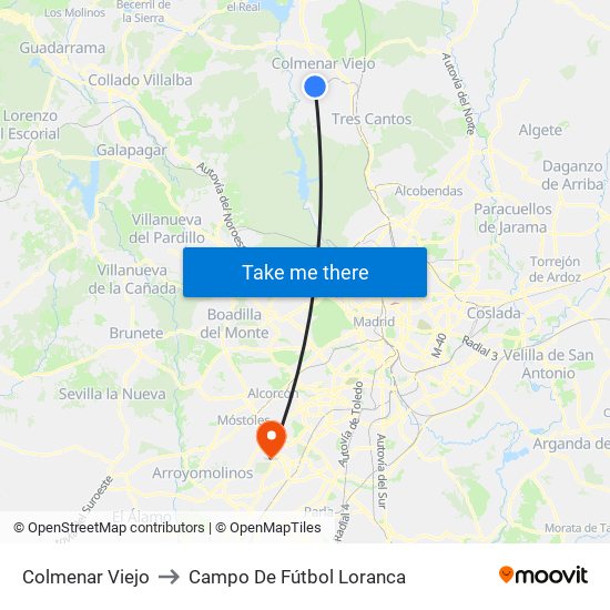 Colmenar Viejo to Campo De Fútbol Loranca map