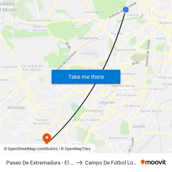 Paseo De Extremadura - El Greco to Campo De Fútbol Loranca map