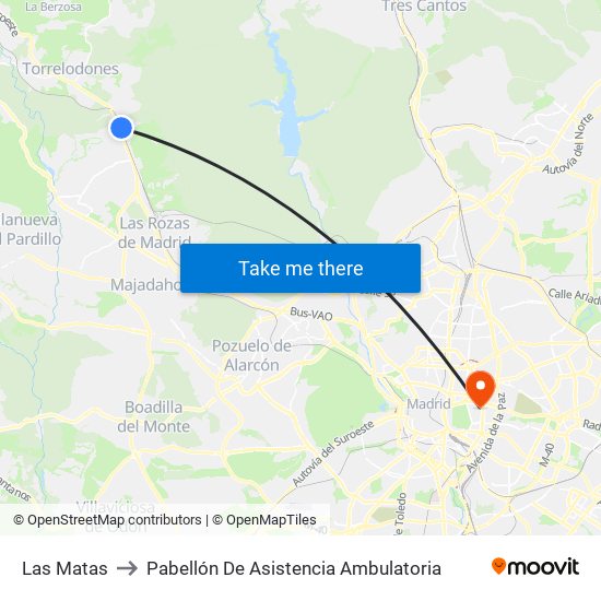 Las Matas to Pabellón De Asistencia Ambulatoria map