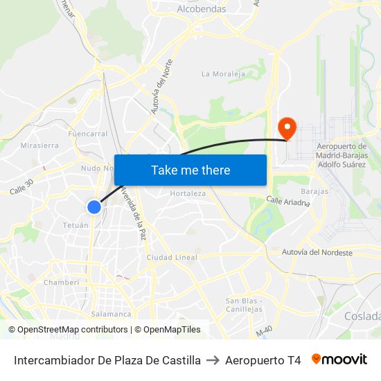 Intercambiador De Plaza De Castilla to Aeropuerto T4 map