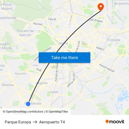 Parque Europa to Aeropuerto T4 map