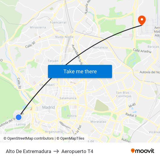 Alto De Extremadura to Aeropuerto T4 map