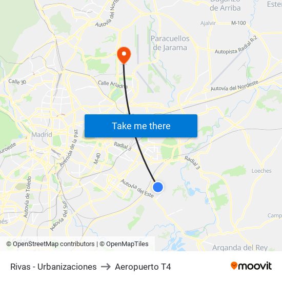 Rivas - Urbanizaciones to Aeropuerto T4 map