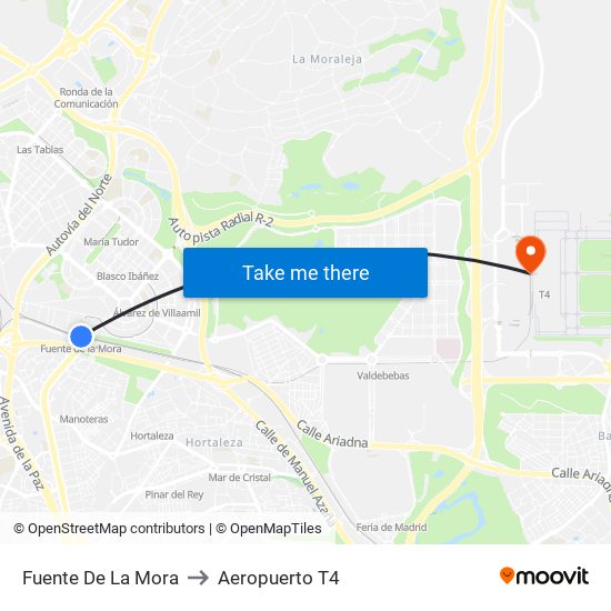 Fuente De La Mora to Aeropuerto T4 map