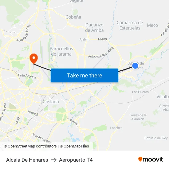 Alcalá De Henares to Aeropuerto T4 map