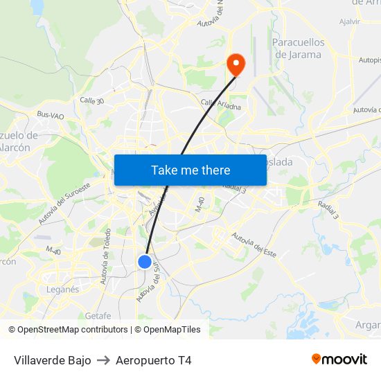 Villaverde Bajo to Aeropuerto T4 map
