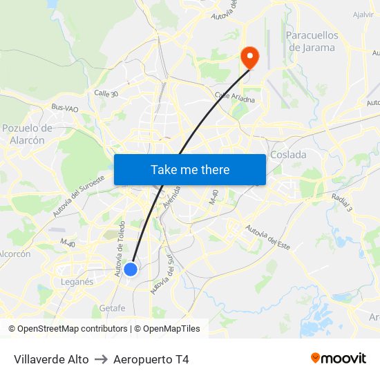 Villaverde Alto to Aeropuerto T4 map