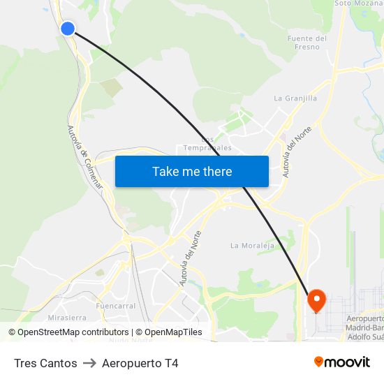 Tres Cantos to Aeropuerto T4 map