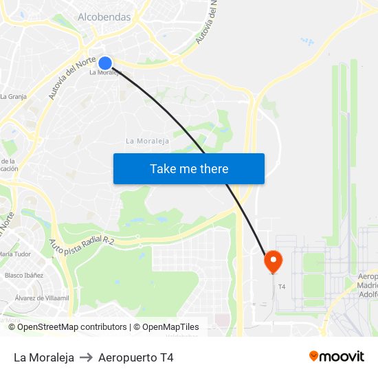 La Moraleja to Aeropuerto T4 map