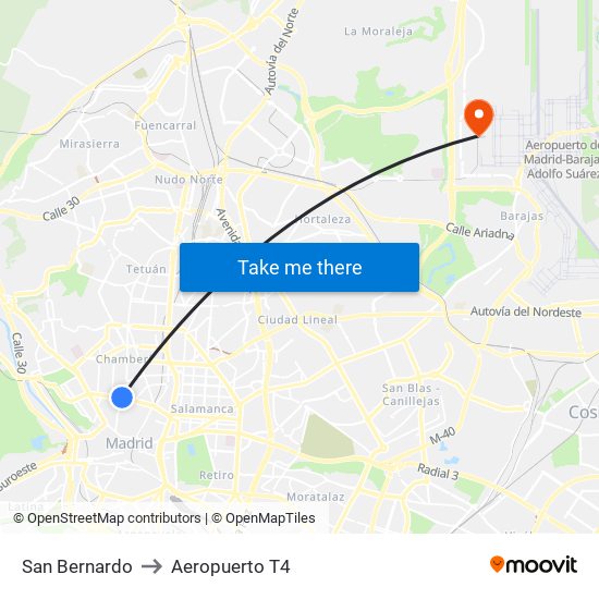 San Bernardo to Aeropuerto T4 map