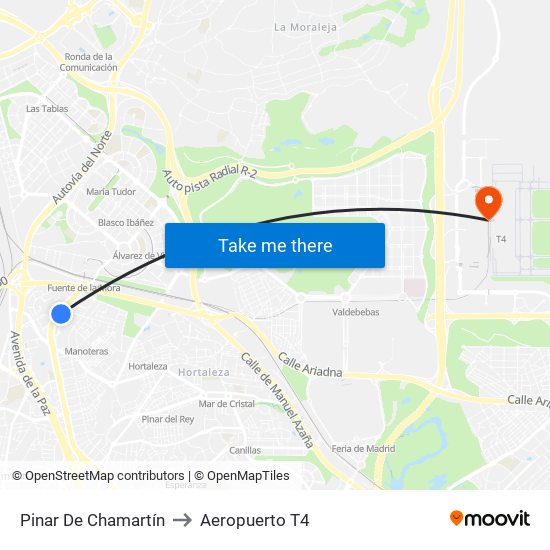 Pinar De Chamartín to Aeropuerto T4 map
