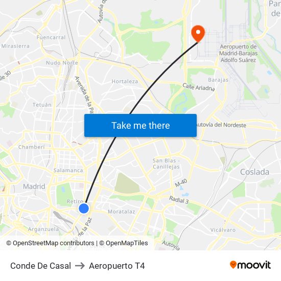 Conde De Casal to Aeropuerto T4 map