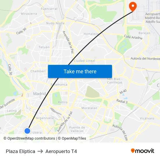 Plaza Elíptica to Aeropuerto T4 map
