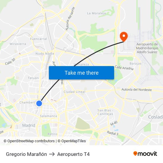 Gregorio Marañón to Aeropuerto T4 map
