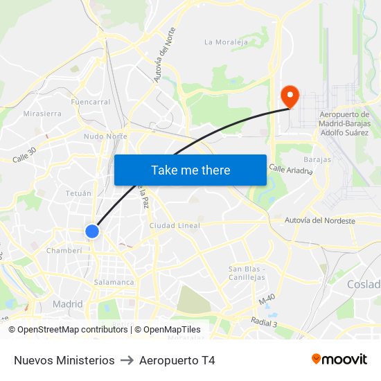 Nuevos Ministerios to Aeropuerto T4 map