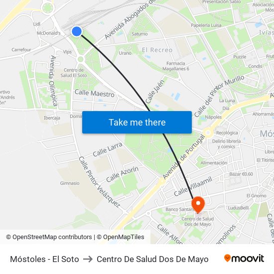 Móstoles - El Soto to Centro De Salud Dos De Mayo map