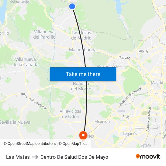 Las Matas to Centro De Salud Dos De Mayo map