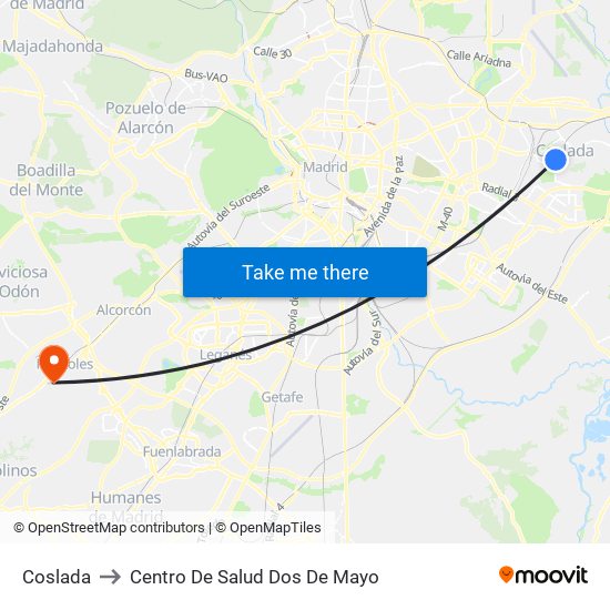 Coslada to Centro De Salud Dos De Mayo map