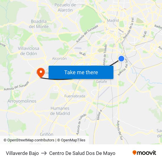 Villaverde Bajo to Centro De Salud Dos De Mayo map