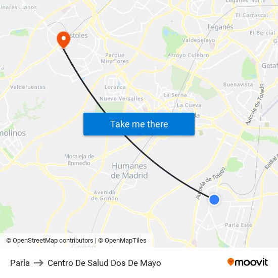 Parla to Centro De Salud Dos De Mayo map