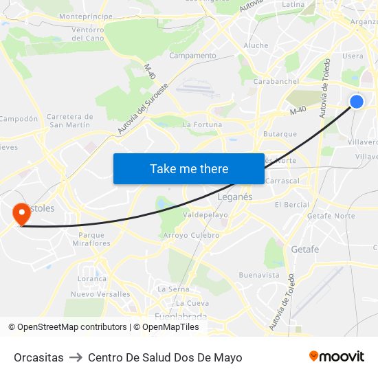 Orcasitas to Centro De Salud Dos De Mayo map