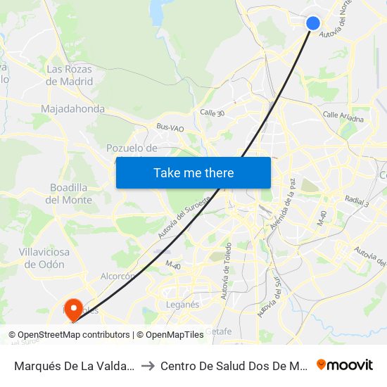 Marqués De La Valdavia to Centro De Salud Dos De Mayo map