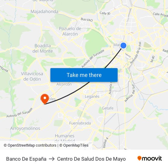 Banco De España to Centro De Salud Dos De Mayo map