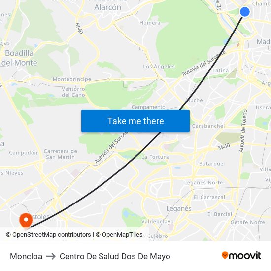 Moncloa to Centro De Salud Dos De Mayo map