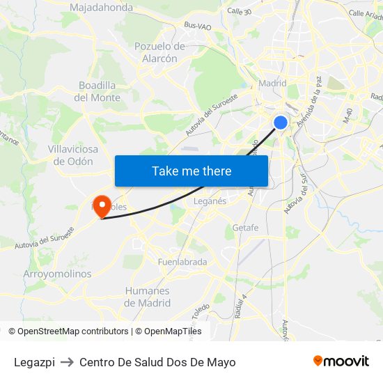 Legazpi to Centro De Salud Dos De Mayo map