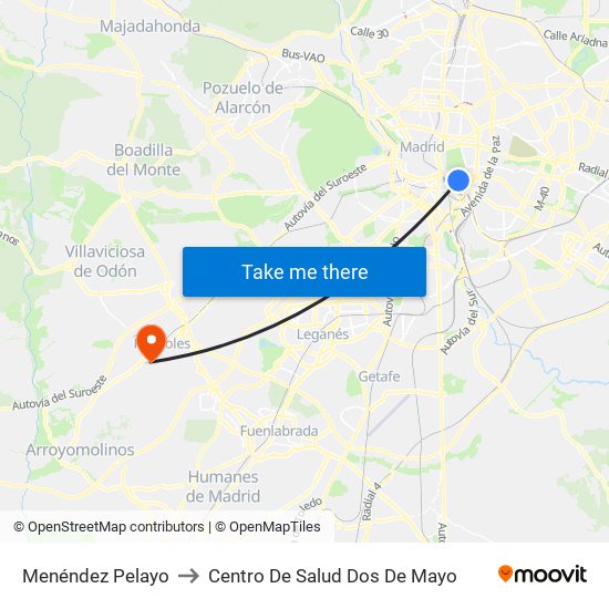 Menéndez Pelayo to Centro De Salud Dos De Mayo map