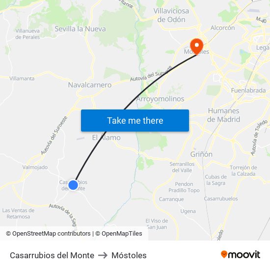 Casarrubios del Monte to Móstoles map