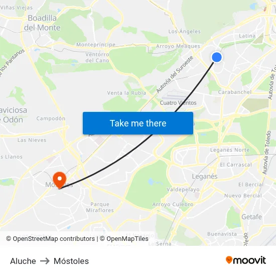 Aluche to Móstoles map