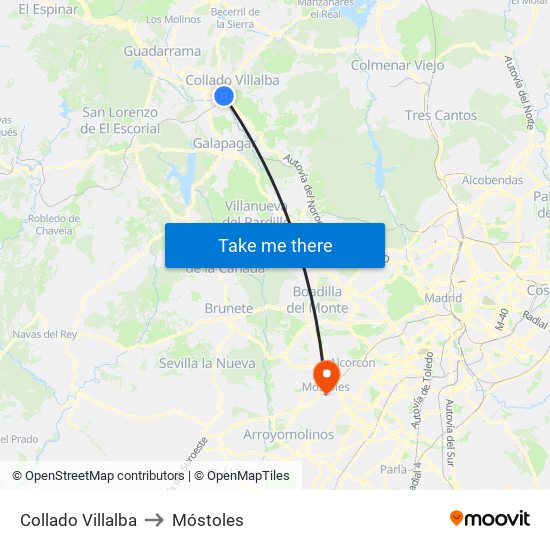 Collado Villalba to Móstoles map