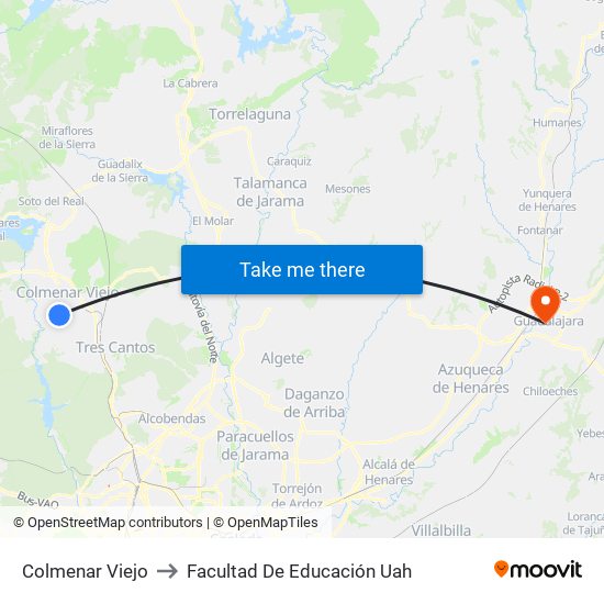 Colmenar Viejo to Facultad De Educación Uah map