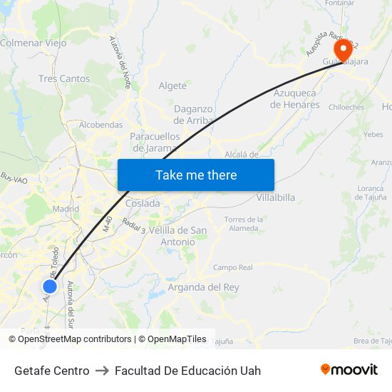 Getafe Centro to Facultad De Educación Uah map