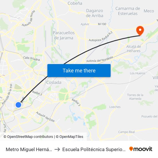 Metro Miguel Hernández to Escuela Politécnica Superior - Uah map