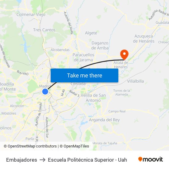 Embajadores to Escuela Politécnica Superior - Uah map