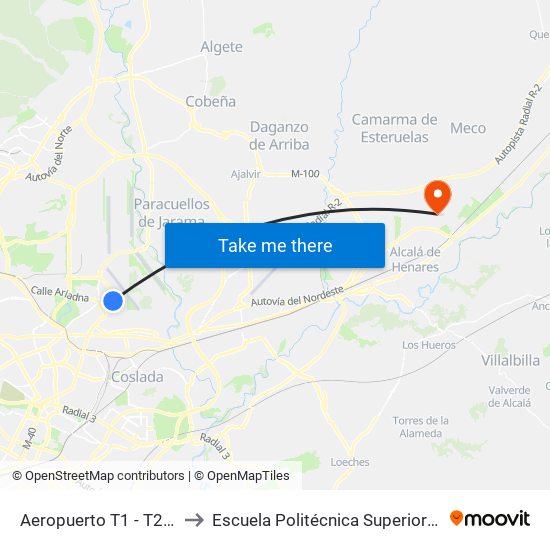 Aeropuerto T1 - T2 - T3 to Escuela Politécnica Superior - Uah map