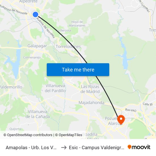 Amapolas - Urb. Los Valles to Esic - Campus Valdenigrales map