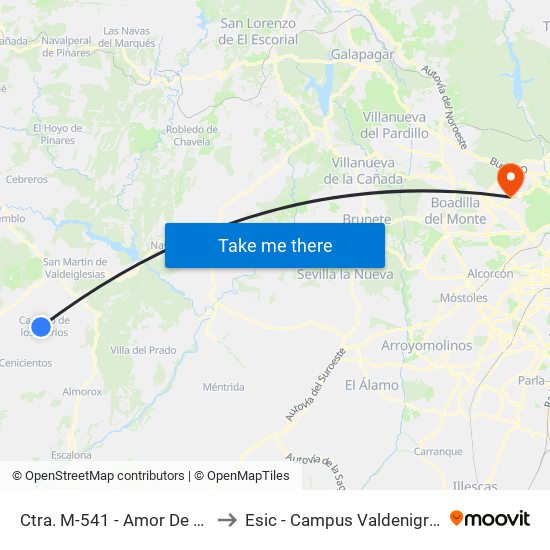 Ctra. M-541 - Amor De Dios to Esic - Campus Valdenigrales map