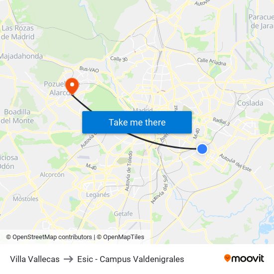 Villa Vallecas to Esic - Campus Valdenigrales map