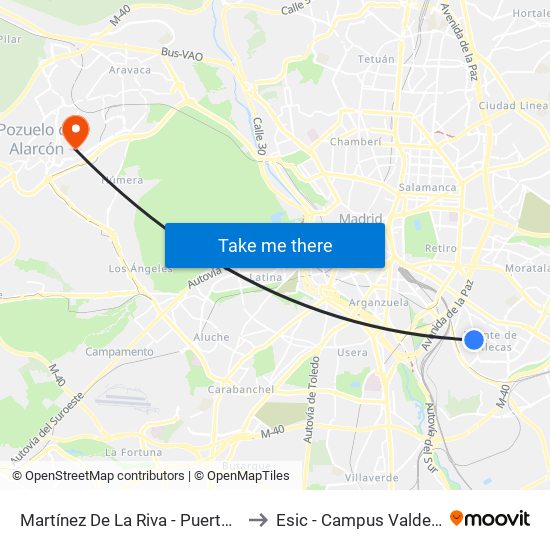 Martínez De La Riva - Puerto Bonaigua to Esic - Campus Valdenigrales map