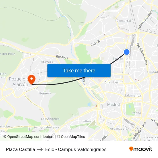 Plaza Castilla to Esic - Campus Valdenigrales map